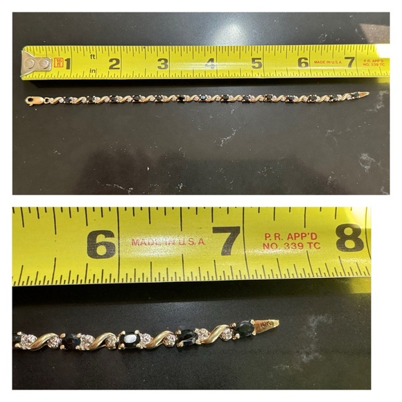 10k Yellow Gold Blue Sapphires and Diamonds Bracelet size 7 - Picture 6 of 6